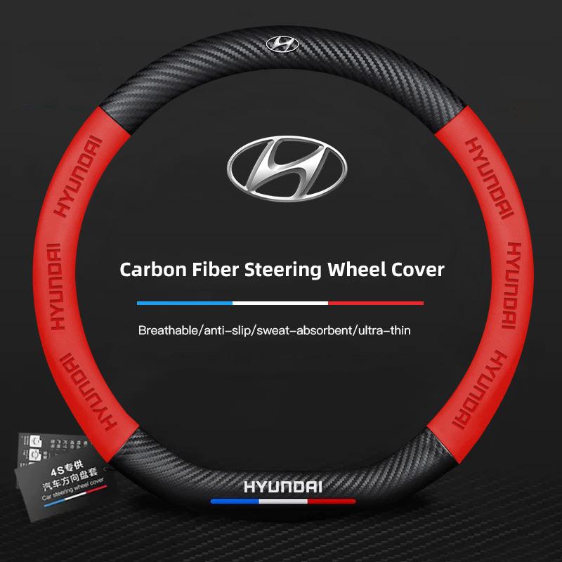 38CM Anti Slip Car Steering Wheel Cover Carbon Fibre Texture For Hyundai Palisade Bayon Tucson Inster NEXO Creta i30 i20 i10 PP17