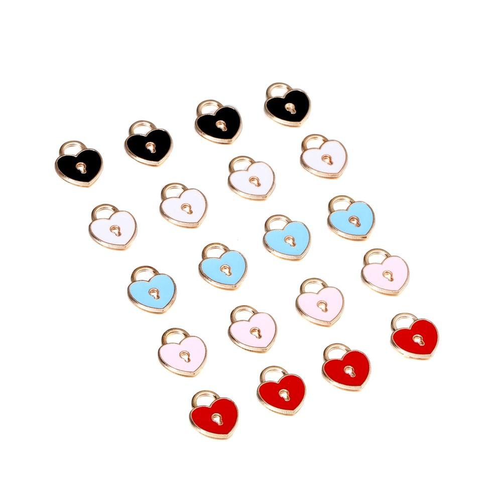 10Pcs/Bag Alloy Love Heart Small Key Lock Shape Charms Enamel Pendant For DIY Bracelet Necklace Jewelry Making Accessories