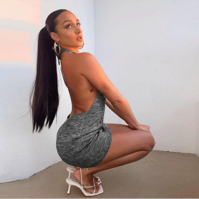 Pullover Urlaub Badeanzug Sexy Körperbetont Rückenfrei Neckholder Pulloverkleid