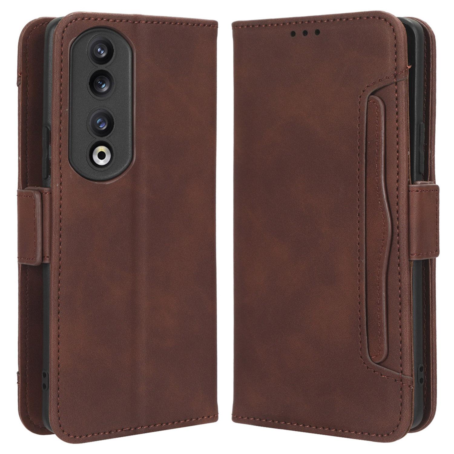 

Чехол для мобильного телефона для Honor 90, с несколькими отделениями для карт, подставкой, кошельком из ПУ кожи Brown