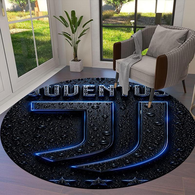 Juventus Football Club Round Area Rug,Carpet Rug for Living Room Bedroom Sofa Playroom Decor,Non-slip Floor Mat