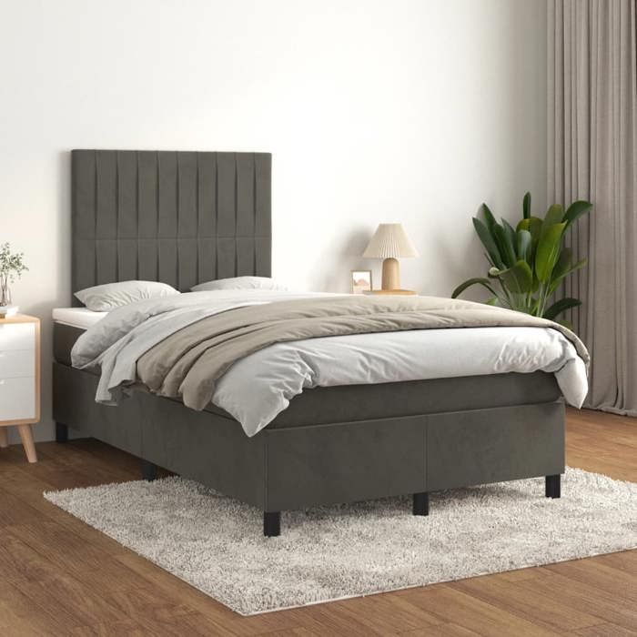 Maison Exclusive - Sommier à lattes de lit et matelas gris foncé 120x190cm velours