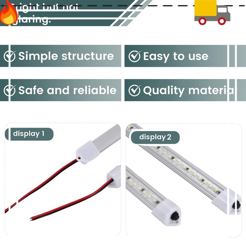 12V Interior LED Light Bar 48 Leds Strip Lights With Switch And Magnets 6500K White Light For Car Van RV With US Plug серебряный