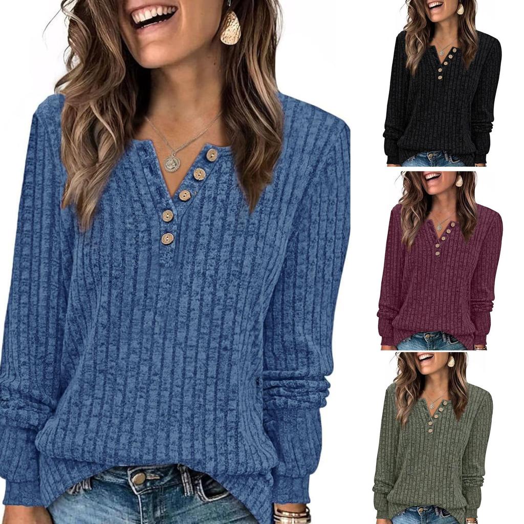 2025 Autumn/Winter Women's Round Neck Casual Long Sleeve Button Knit Top
