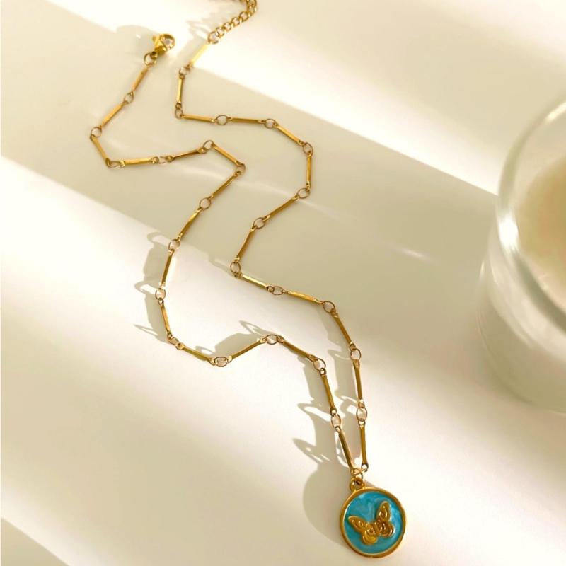 Stainless Steel Butterfly Necklace Colorful Enamel Detailing Dainty Chain for Everyday Wear or Special Occasions