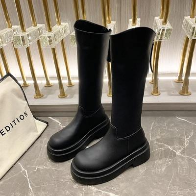 Fashion New Platform Leather Knight Boots for Women Fashion Soft-soled Increase Women's Shoes Designer Casual Knee-high Shoes Female