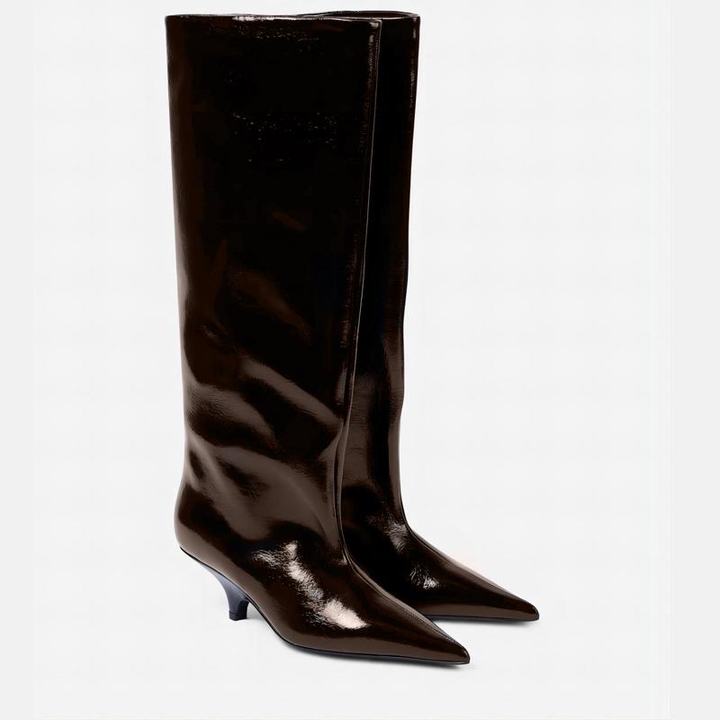 Krazing Pot Chaussures en microfibre pour automne et hiver, talons aiguilles, grande taille 45, taille 44, taille 46, bottes au-dessus du genou pour femmes