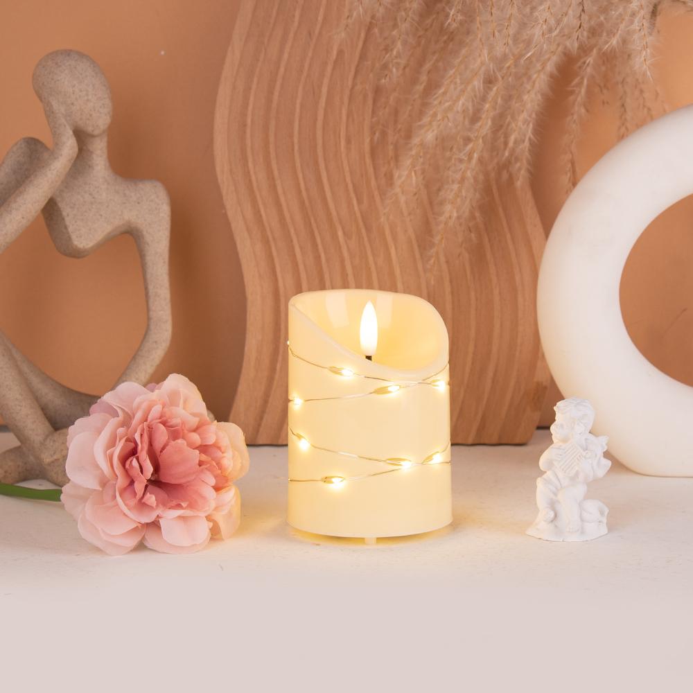Wave-Edge LED Flameless Candles with Fairy Lights Set