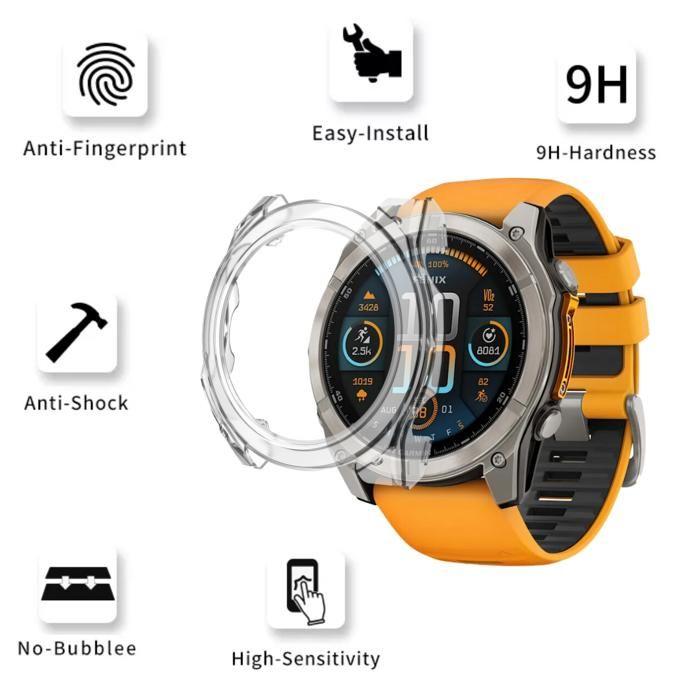 Dekselskall kompatibelt med Garmin Fenix 8 51mm - Hardt beskyttelsesetui gjennomsiktig skjerm herdet glass Phonillico®