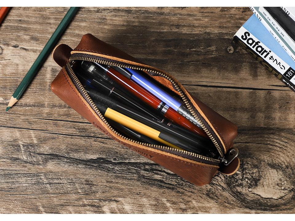 Handgefertigtes Retro-Leder-Federmäppchen mit Reißverschluss - Aufbewahrung für Schüler-Schreibwaren