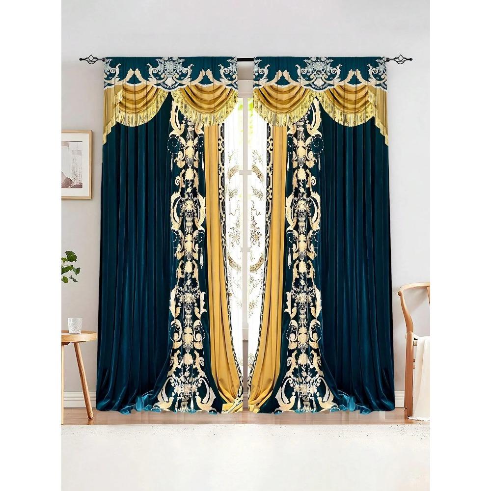 2pcs Digital Printed Curtains With Modern Retro High-Grade Polyester Fiber,Household Decor Pole Top Drapes For All Season