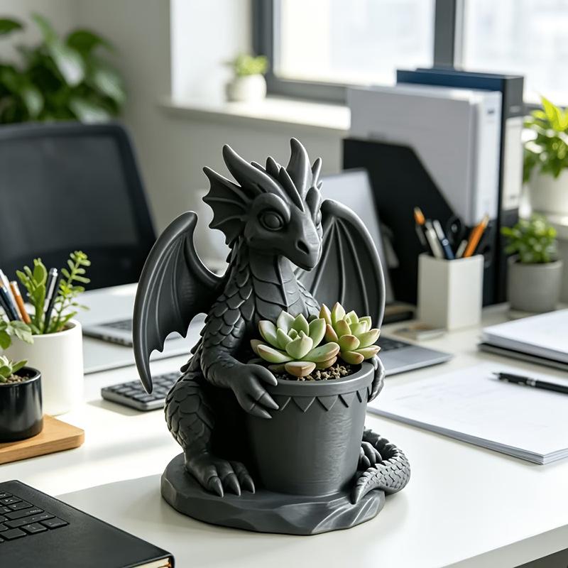 3D Printing Dragon Flower Pot Succulent Green Plant Pot Flower Fantasy Flying Dragon Holding Pot Desktop Storage Decorative Pen Holder