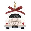 First Christmas Married Ornament Rustic Wooden Car Wedding Ornament with Buffalo Plaid Bow for Couples Bridal Shower Newly Married Wedding Decor