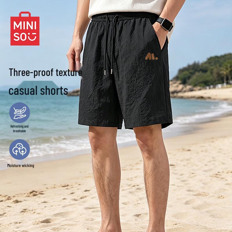 MINISO Men s Seersucker Quick-Dry 3-Proof Sport Beach Shorts M чёрный