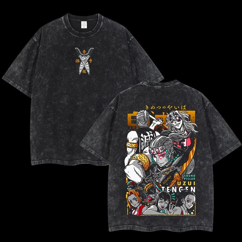 

Manga Demon Slayer Graphic T-shirt Men Women Clothing Uzui Tengen Printed Washed T Shirt Oversized Short Sleeve Pure Cotton Tees XXL чёрный