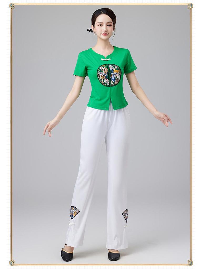 2024 Women's Chinese Style Dancewear: Short Sleeve Fitness Casual Top