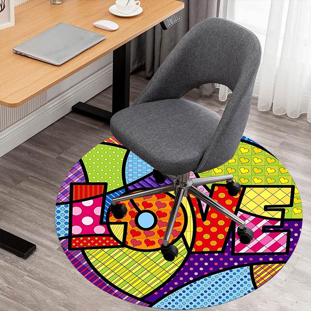 

1pc love colorful Round Chair mat Area Rug - Non-Slip, Floor Mat for Office, Bedroom, and Indoor Decor c1125138 80cm by 80cm