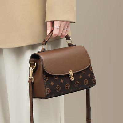 2025 Autumn Winter Brown Coffee Color Block Vintage Small Square Bag Retro Light Luxury Women's Handbag Elegant Commuter Crossbody Bag