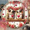 Valentine's Day Wooden Sign with Adorable Couple Owls & Rose Pattern, Round Sign for Front Door Wall Hanging Decor, Ideal Gift for Valentine