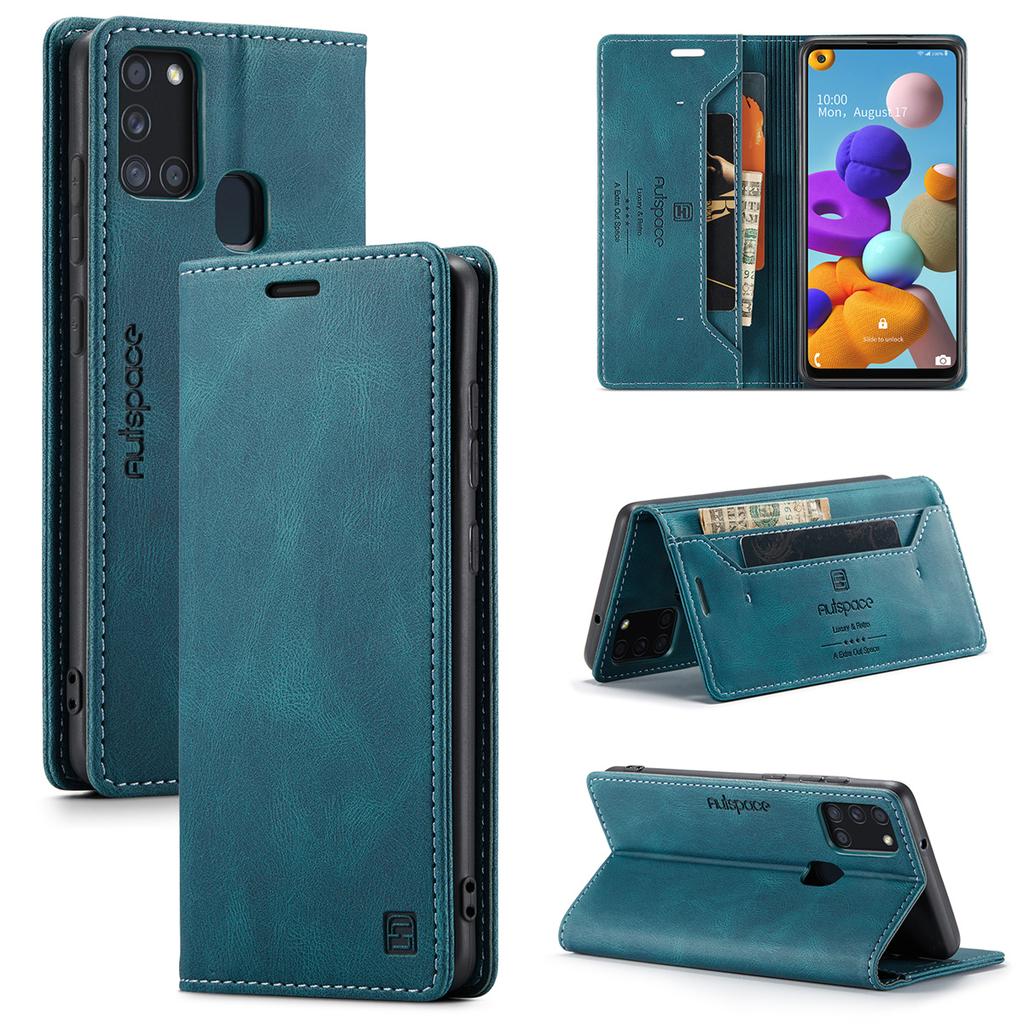 Premium Vintage Leather Wallet Case with RFID Blocking for Samsung Galaxy A21s - Elegant Flip Cover with Card Holder Shockproof Protection (4 Colors)