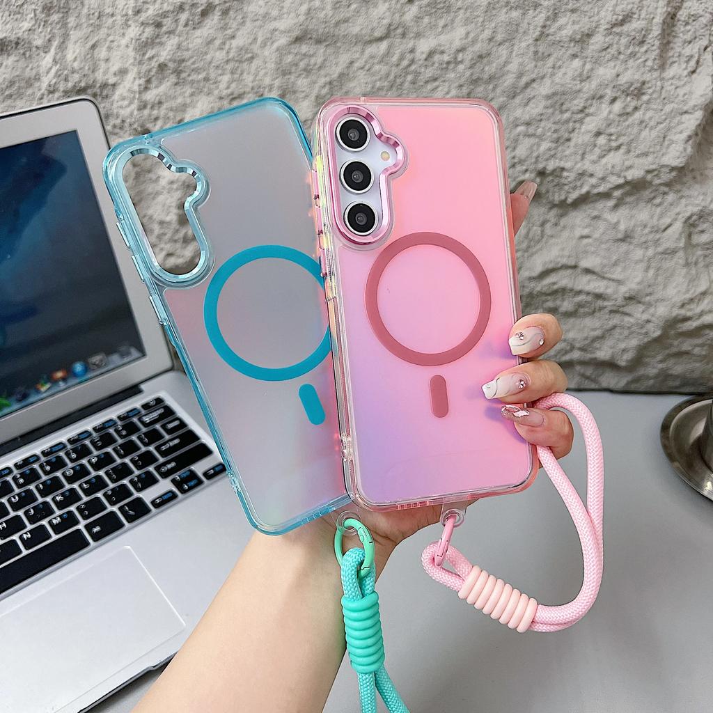 Fashion Laser Gradient Magnetic Lanyard Shockproof Case for Samsung A55 A16 A54 A53 A35 A25 A15 A56 A36 A26 5G Cover