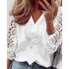 Spring and Autumn New Commuter V-neck White Lace Splicing Long-sleeved Shirt Versatile Top