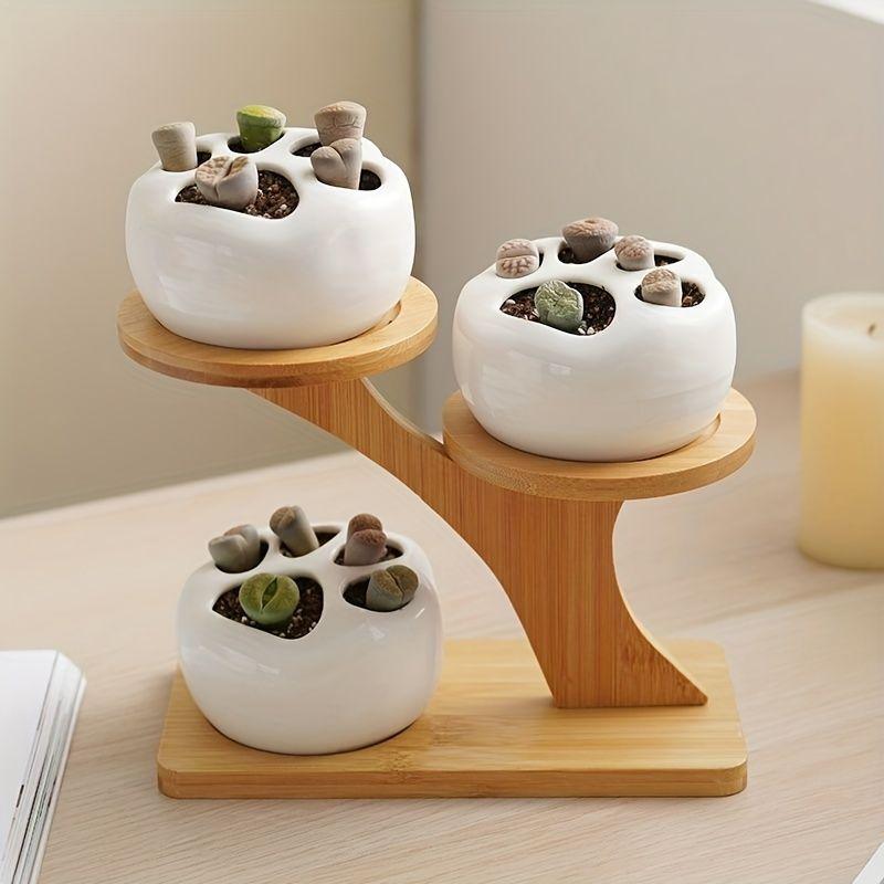 Wooden Material Flowerpot Bracket Desk Pendulums, Succulent Potted Plant Base, Room Desk Crafts