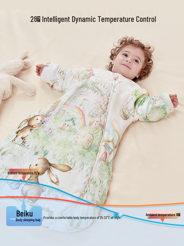 Beikoo Baby Sleep Bag: All-in-One Anti-Kick Quilt, Pure Cotton, Temperature Regulating, for Spring/Autumn/Winter, A-Class Pajamas.