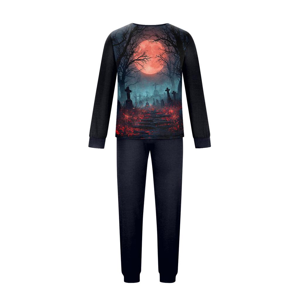 Family Matching Halloween Print Long Sleeve Pajama Set for Parents and Kids