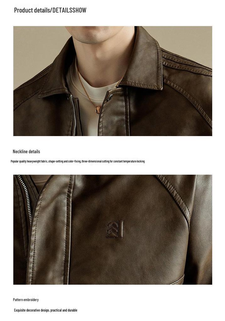 Spring & Autumn Men's Trendy PU Leather Motorcycle Jacket: Handsome, Casual, Loose Fit, Plus Size