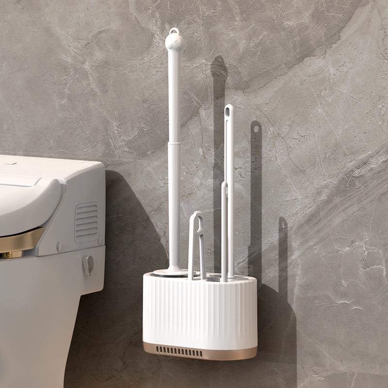 Wall-Mounted 3-in-1 Drainable Toilet Brush Set for Bathroom Corner Cleaning