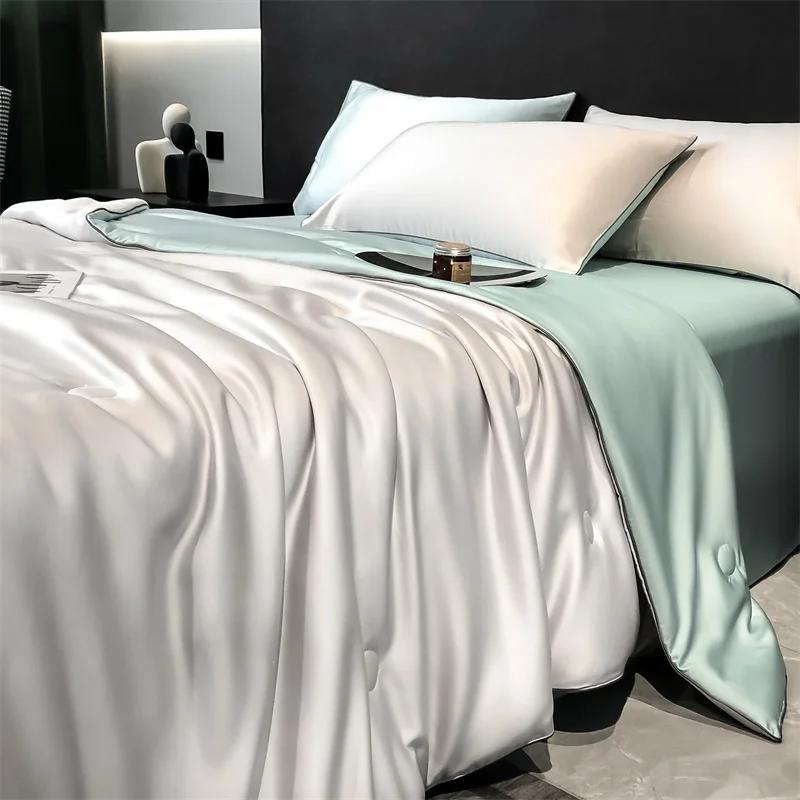 100% LYOCELL Silk Summer Quilt Solid Color Smooth Ice Cooling Comforter Silky Blanket Soft Cool Summer Blanket for Bed