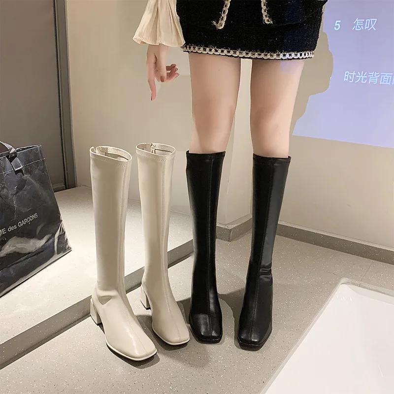 New Round Head Square with Simple Temperament of Winter Women's Boots Fashion Casual Slimming Thigh-high Fashion Boots