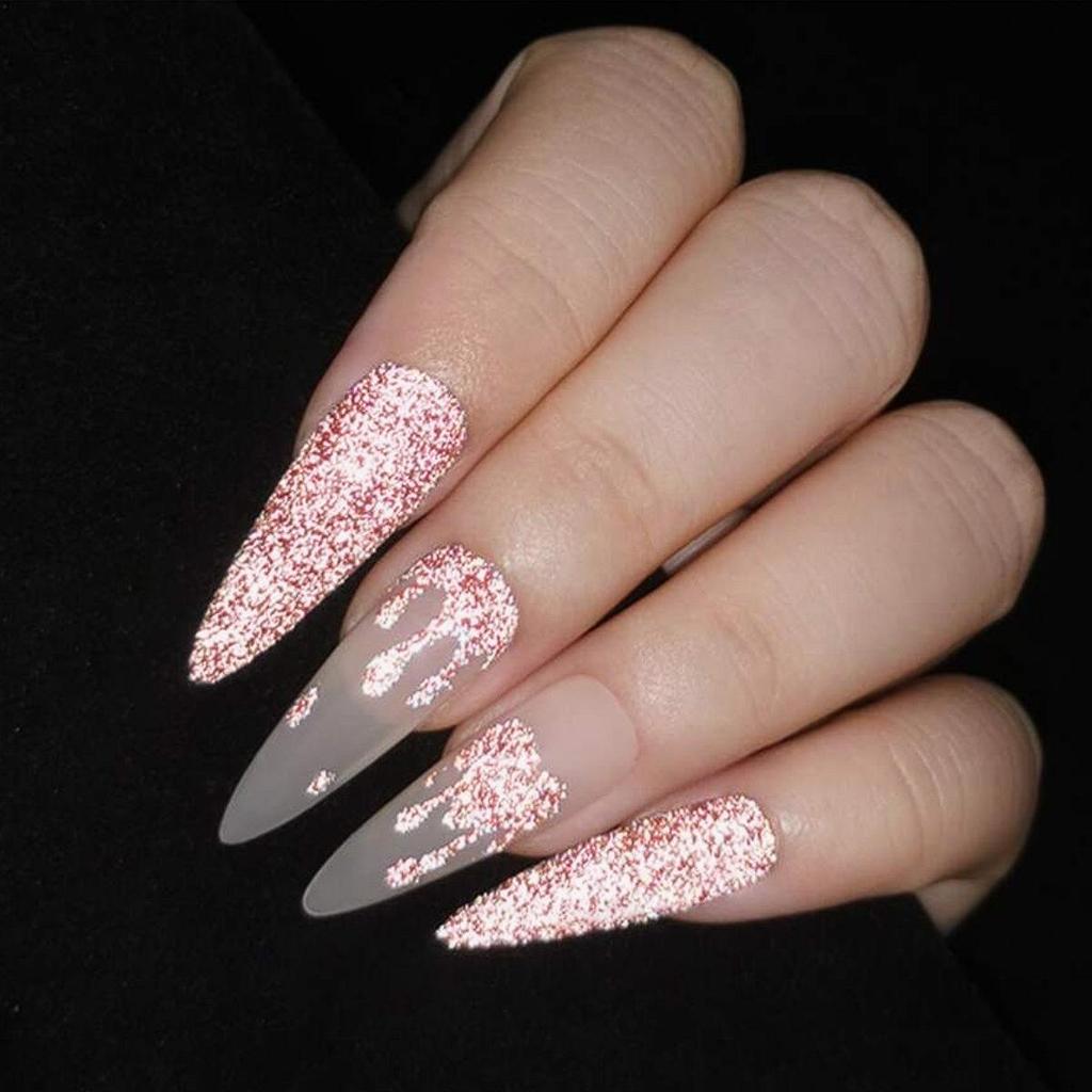 Watery Shimmer Diamond Gel Polish 2025: Glitter Pink Crushed Diamond Nail Art