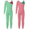Girls Christmas Candy Cane Striped Unitard One Shoulder Long Sleeve Jumpsuit Ballet Dance Performance Costume