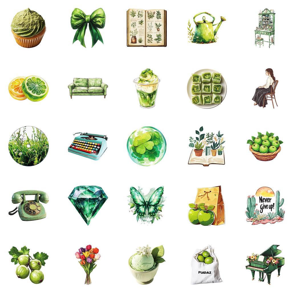 50 Small Fresh Green Series Graffiti Stickers Decorative Skateboard Notebook Refrigerator Stickers