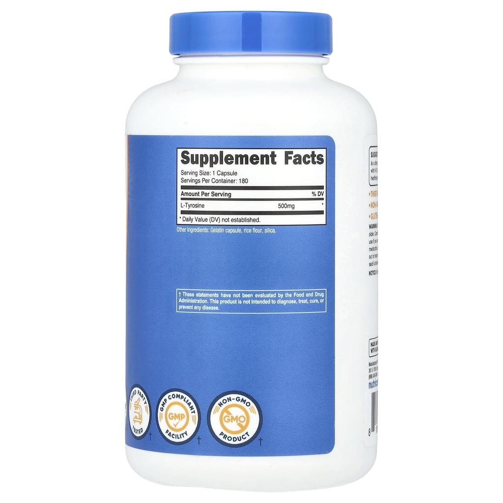 Nutricost, l-tyrosine, 500 mg, 180 capsules
