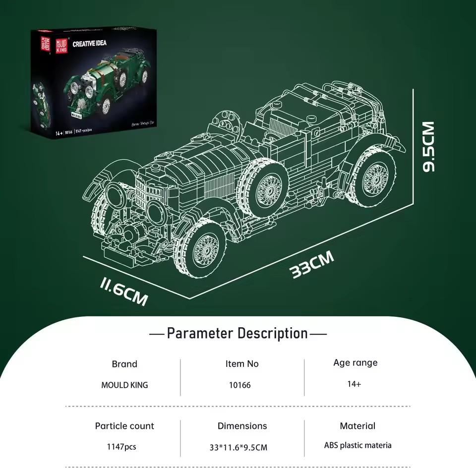 1147 dílků Technická MOC-10166 Zelené Retro Vintage Auto Stavebnice Klasický Blower Sestava Dospělí Děti Vánoční Dárky