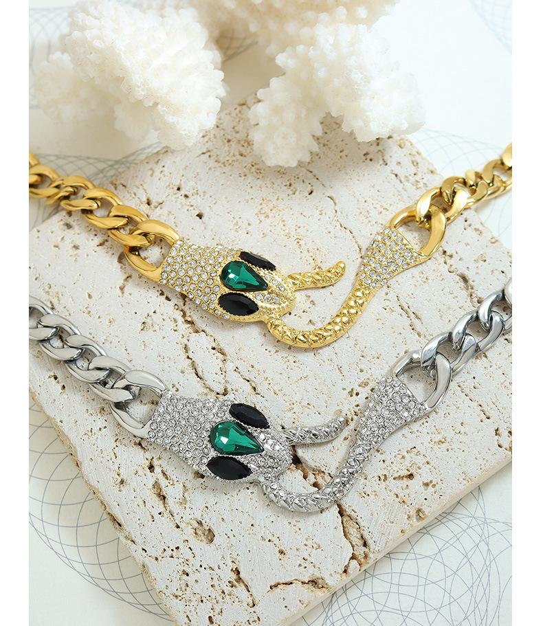 Colorfast High Street Hip Hop Style Zircon Snake Head Necklace
