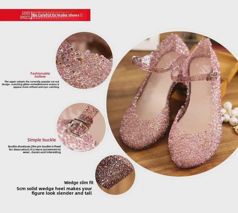 Dámské letní plážové sandály na vysokém podpatku s dutým klínkem - styl Square Dance