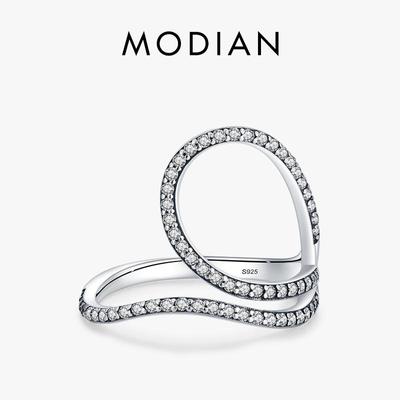 MODIAN Clear Cubic Zirconia 925 Sterling Silver Finger Rings For Women Fashion Hyperbole Line Design Fine Jewelry Gift