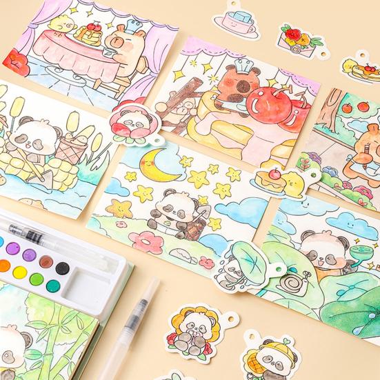 Aquarellmalbuch für Kinder mit vorgedruckten Pigmenten, kleckerfreier DIY-Malblock, pädagogische Kunstaktivität