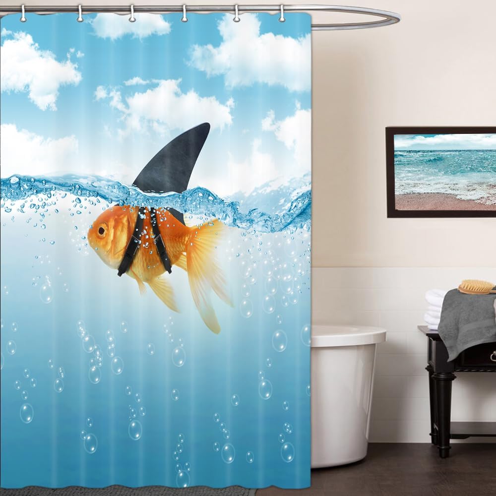 

Blue Shower Curtain Funny Fish in Shark s Shower Curtain Sets Cute Waterproof Funny Shower Curtains for Bathroom 90x180cm
