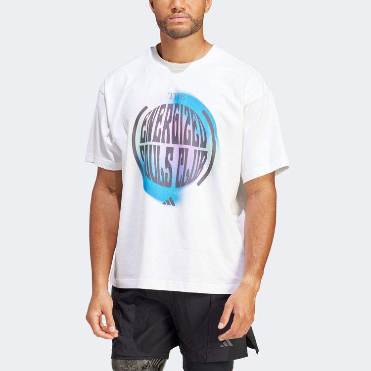 Adidas Letter Pattern Printed Drop Shoulder Round Neck Short Sleeve T-Shirt Men T-Shirts White IS7116