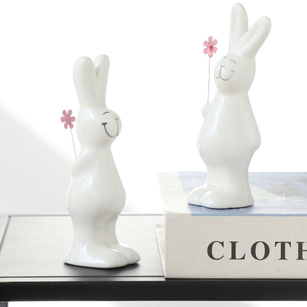 3pcs Handicraft Couple Rabbit Figurine Cute Bunny Statue Home Decoration White Rabbit Ornament Car