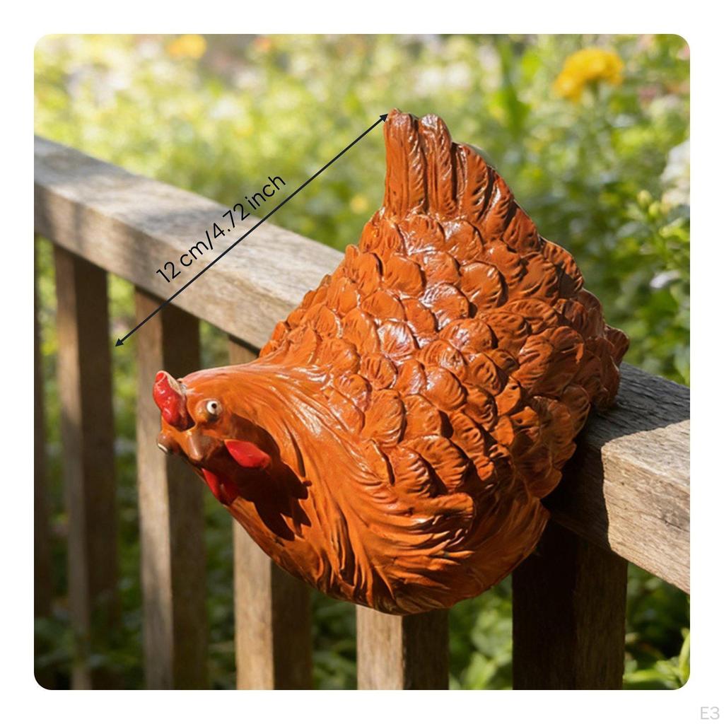 Sentado en la valla de pollo Gallina Pintada a mano Adorno de gallina de casa de campo Resistente a la intemperie Divertido Arte para el jardín para