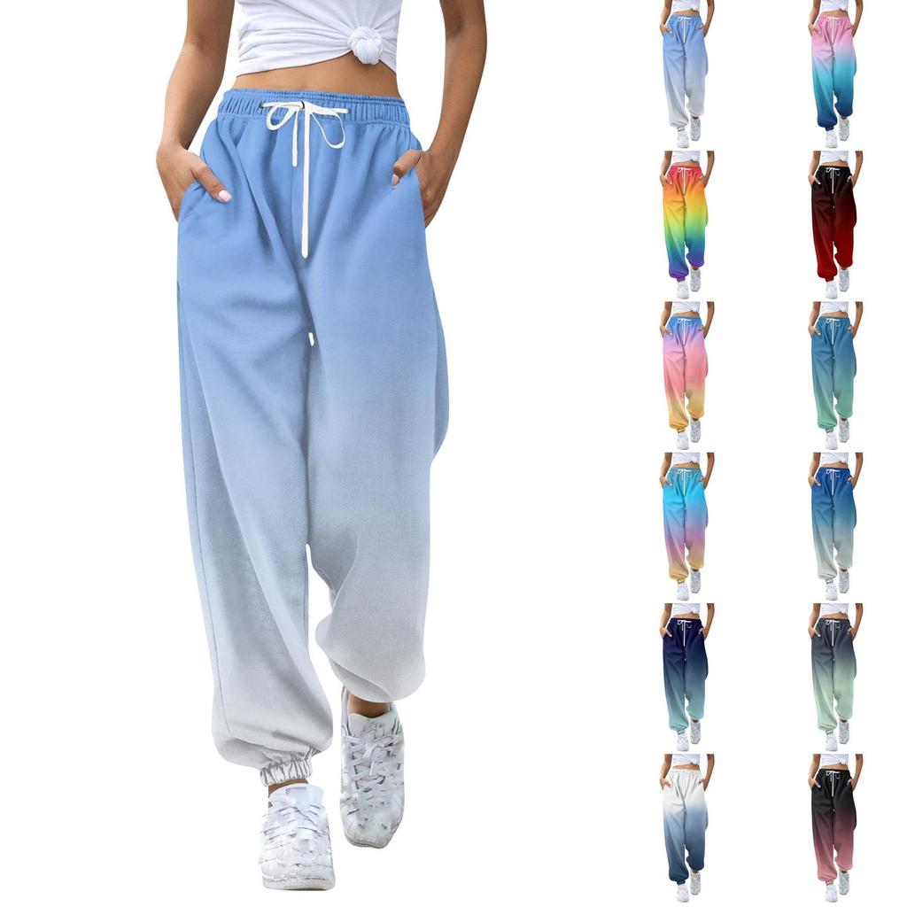 Women's Casual Gradient Print Jogger Pants with Drawstring Elastic Waistband and Cuffed Ankles