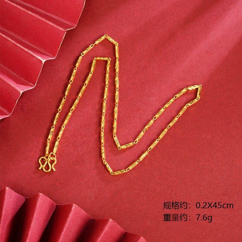 Vietnamese Solid Gold-plated Necklace, Brass Vacuum Electroplated Men's Hexagonal Bar Necklace K Gold Bamboo Knot Necklace for Women