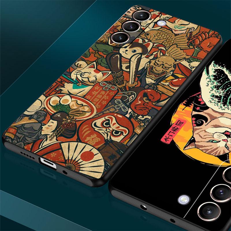 Case For Samsung Galaxy S20 S22 S21 FE S10 S23 Plus S24 Note 20 Ultra 10 Black Soft Phone Shell Great Ramen Wave Japan S24Ultra