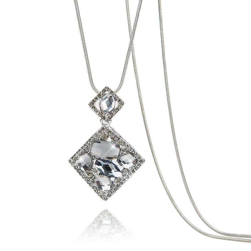 Geometric Crystal Chic Pendant Long Necklace For Women Ideal For Sweaters And Winter Fashion